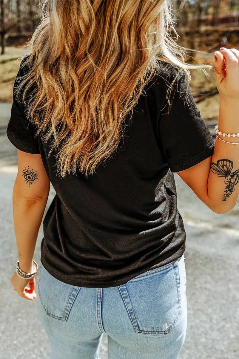 Stylish Rhinestone Round Neck Short Sleeve T-Shirt for Women - Love Salve